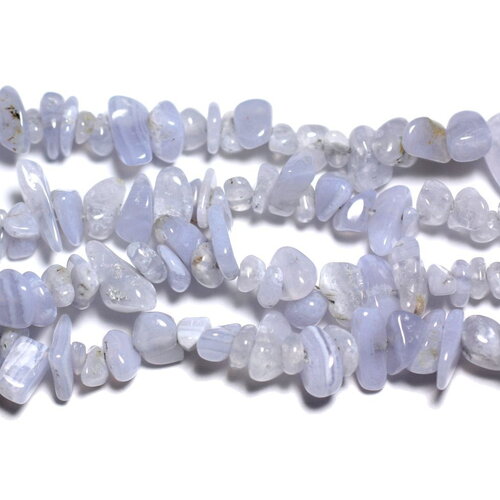 110pc environ - perles pierre calcédoine rocailles chips 5-10mm bleu clair blanc - 4558550035868