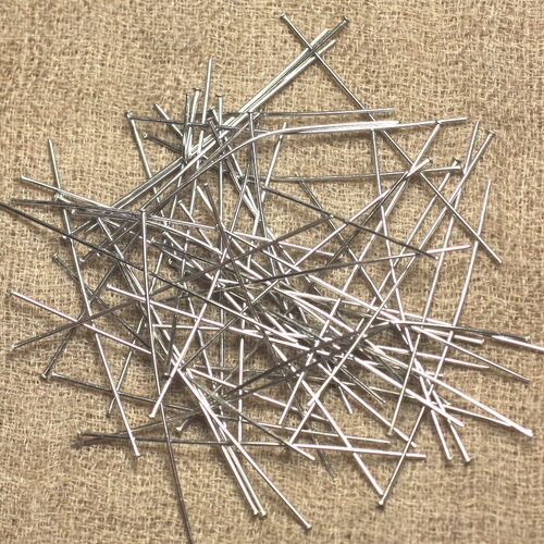 50pc environ - apprets tiges clous tete plate métal acier inoxydable 316l 45x0.5mm gris argenté - 4558550023964