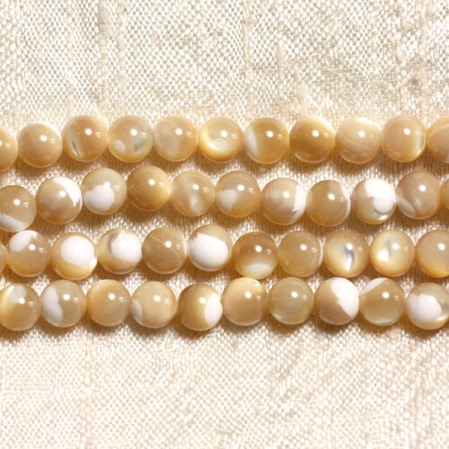 10pc - perles coquillage nacre naturelle boules 6mm beige blanc irisé - 4558550003577