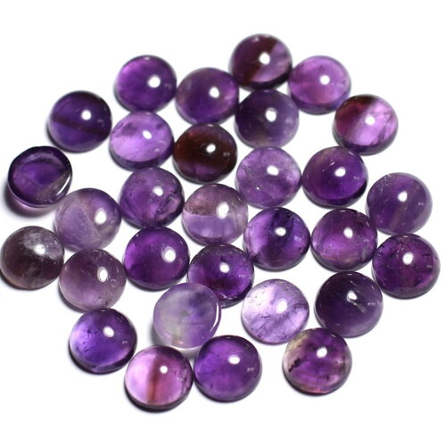 1pc - cabochon pierre améthyste rond 10mm violet mauve blanc - 8741140000025