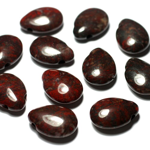 1pc - pendentif perle pierre jaspe poppy breschia bréchique goutte 25mm rouge bordeaux gris noir