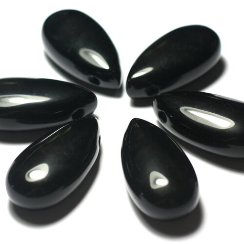 1pc - pendentif perle pierre obsidienne goutte 40mm noir