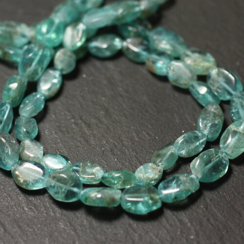 Fil 33cm 38pc environ - perles pierre apatite olives 7-9mm bleu vert turquoise