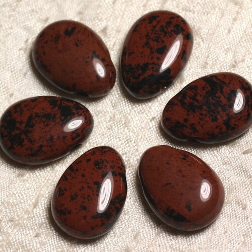 1pc - pendentif perle pierre obsidienne mahogany acajou goutte 25mm marron rouge brique noir - 4558550030238