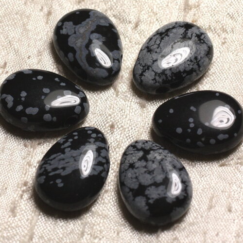 1pc - pendentif perle pierre obsidienne flocon de neige mouchetée goutte 25mm noir gris - 4558550026941
