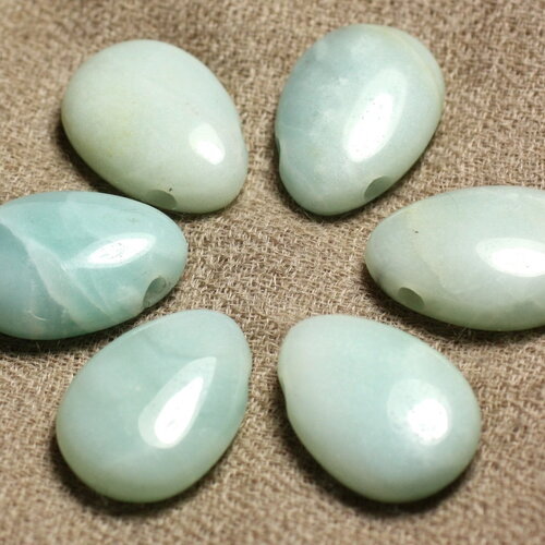 1pc - pendentif perle pierre amazonite goutte 25mm bleu vert clair turquoise blanc - 4558550026415