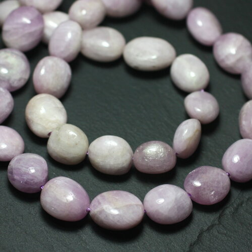 Fil 39cm 28pc environ - perles pierre kunzite olive ovale nugget 11-15mm rose clair blanc irisé