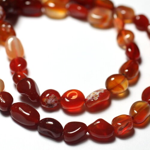 10pc - perles pierre calcédoine olives ovales nuggets 6-10mm orange rouge jaune blanc