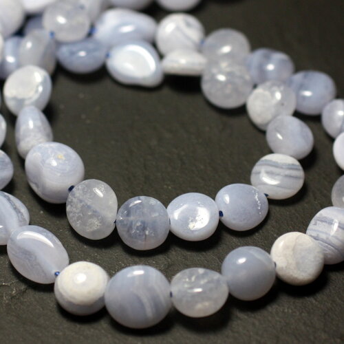 Fil 39cm 42pc environ - perles pierre calcédoine olives ovales nuggets 8-12mm bleu clair blanc