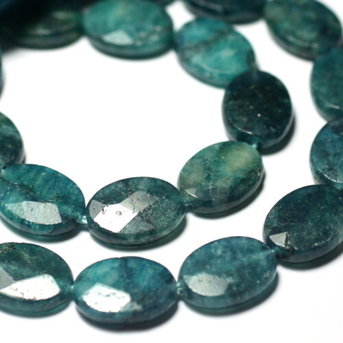 1pc - perle pierre apatite ovale facetté 14x10mm bleu vert paon turquoise
