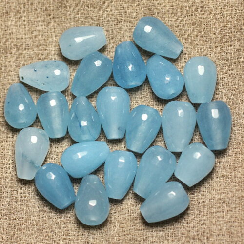 Fil 39cm 31pc environ - perles pierre jade gouttes facettées 12x8mm bleu clair ciel
