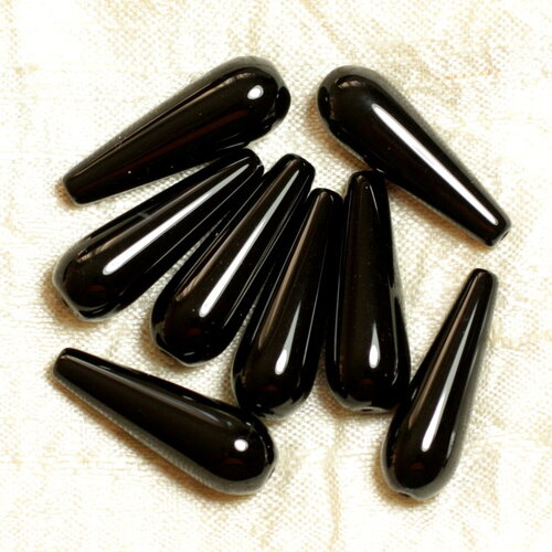 Fil 39cm 13pc environ - perles pierre onyx goutte 30x10mm noir