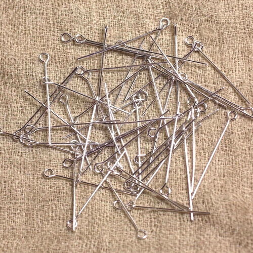 100pc - apprets tiges clous oeil boucle métal argenté qualité 30mm - 4558550037565
