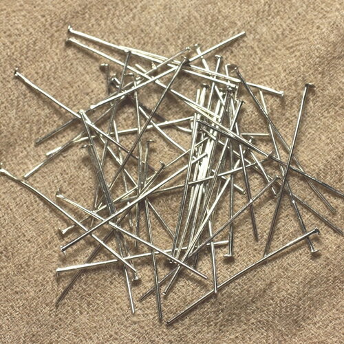 100pc - apprets tiges clous tete plate métal argenté qualité 35mm - 4558550023025