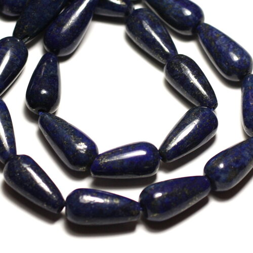 2pc - perles pierre lapis lazuli gouttes 20x10mm bleu nuit doré - 8741140019850