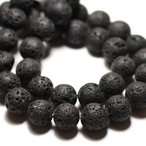 30pc - perles pierre lave boules 4mm noir