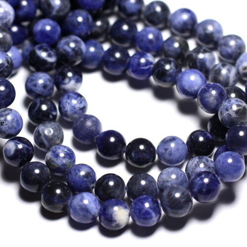 Fil 39cm 46pc environ - perles pierre sodalite boules 8mm bleu noir blanc
