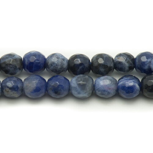5pc - perles pierre sodalite boules facettées 8mm bleu noir blanc - 4558550032812