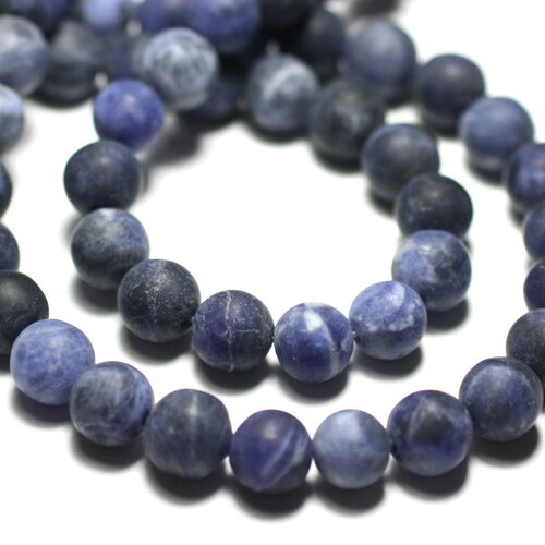5pc - perles pierre sodalite boules 8mm bleu noir blanc mat sablé givré - 8741140022423