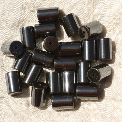 Fil 39cm 50pc environ - perles pierre hématite tubes 8x6mm métal gris noir argenté