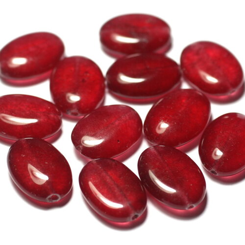 Fil 39cm 22pc environ - perles pierre jade ovales 18x13mm rouge cerise