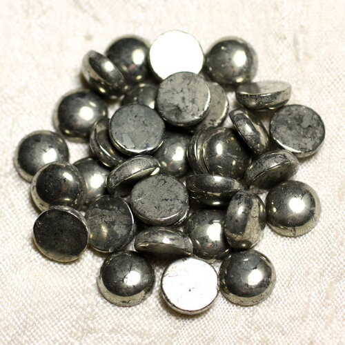 1pc - cabochon pierre pyrite rond 10mm métal gris jaune doré -  4558550084811