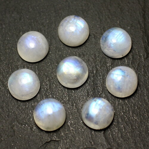 1pc - cabochon pierre de lune arc en ciel rond 10mm blanc bleu reflets - 8741140020078