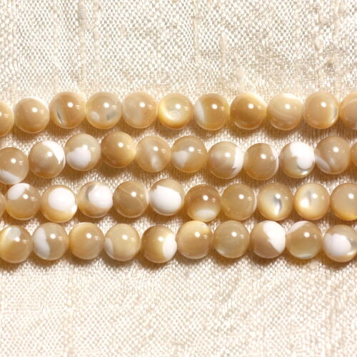 Fil 39cm 95pc environ - perles coquillage nacre naturelle boules 4mm blanc beige irisé