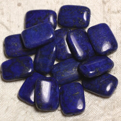Fil 39cm 20pc environ - perles pierre lapis lazuli rectangle 18x13mm bleu roi nuit doré