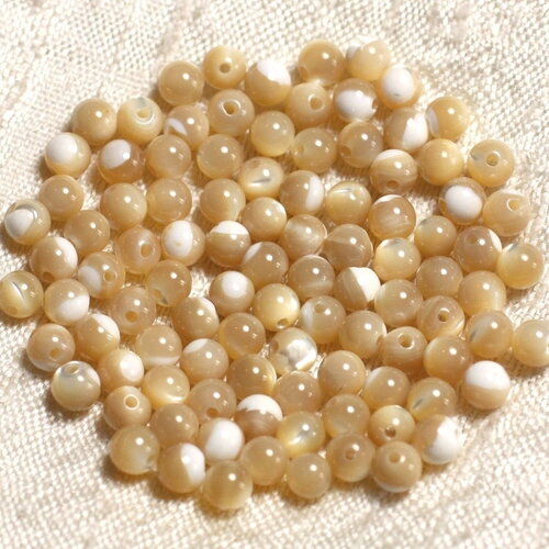 20pc - perles coquillage nacre naturelle boules 4mm blanc beige irisé - 4558550003584