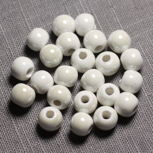 10pc - perles ceramique porcelaine boules rondes 8mm blanc irisé - 4558550088635