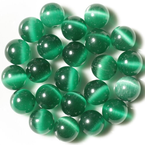 5pc - perles verre oeil de chat boules 12mm vert empire emeraude reflets