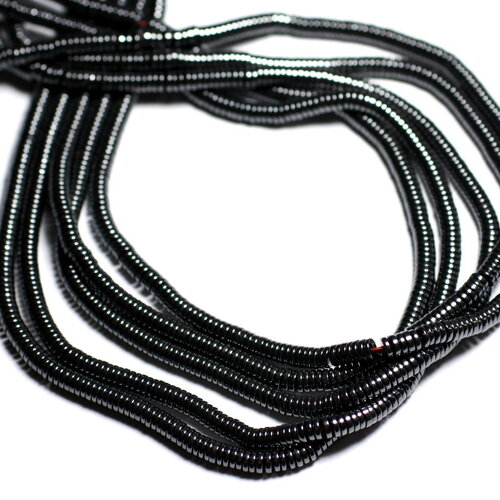 Fil 39cm 360pc environ - perles pierre hematite rondelles heishi 4mm métal gris noir