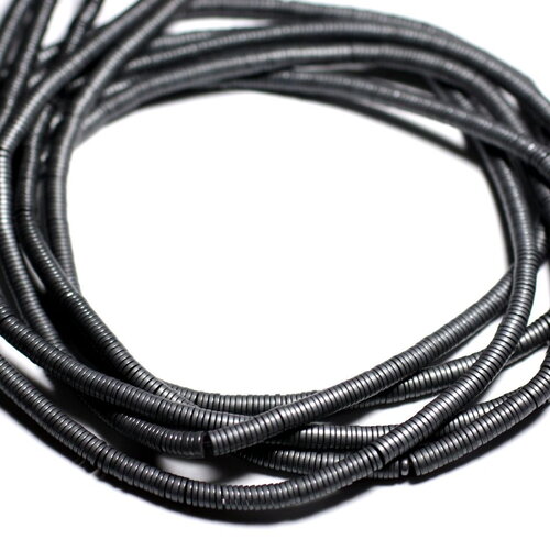 Fil 39cm 310pc environ - perles pierre hématite rondelles heishi 4mm métal gris noir mat sablé givré