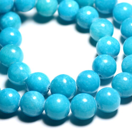 Fil 39cm 28pc environ - perles pierre jade boules 14mm bleu turquoise azur
