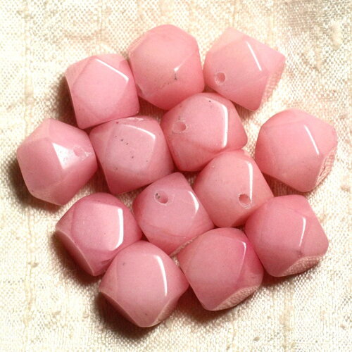 Fil 39cm 25pc environ - perles pierre jade cubes nuggets facettés 14-15mm rose clair bonbon