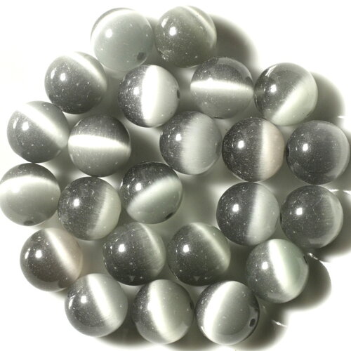 10pc - perles verre oeil de chat boules 12mm gris argenté reflets - 4558550038715