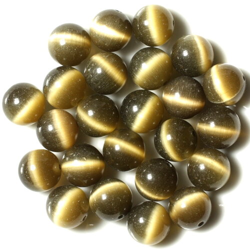 10pc - perles verre oeil de chat boules 12mm vert kaki reflets - 4558550038708