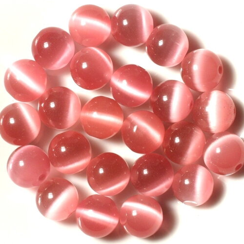 10pc - perles verre oeil de chat boules 12mm rose bonbon reflets - 4558550038692