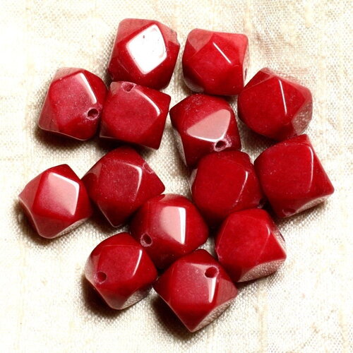 2pc - perles pierre jade cubes nuggets facettés 14-15mm rouge cerise - 4558550008602