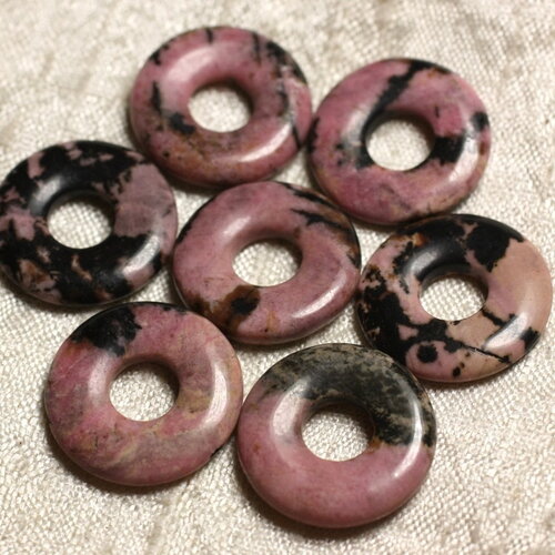 1pc - perle pendentif pierre rhodonite rond cercle anneau donut pi 20mm rose gris noir - 4558550005649
