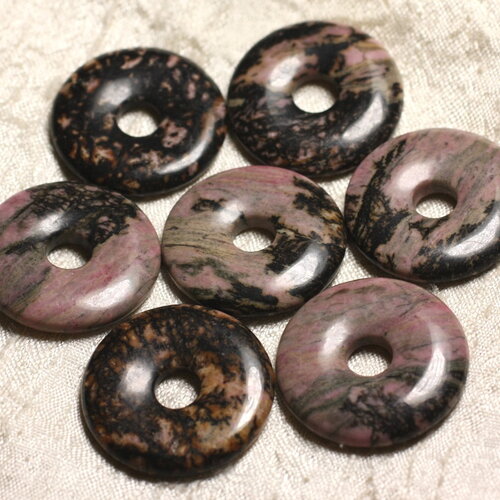 1pc - perle pendentif pierre rhodonite rond cercle anneau donut pi 30mm rose gris noir