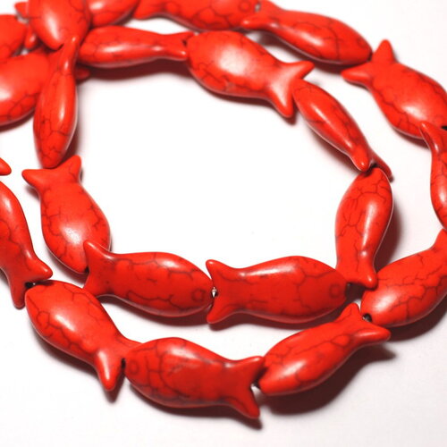 10pc - perles pierre turquoise synthèse poissons 24mm orange
