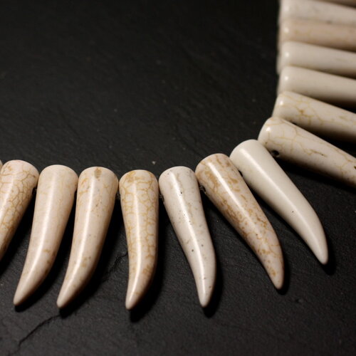 5pc - perles pierre turquoise synthèse piment corne dent 39mm blanc crème beige