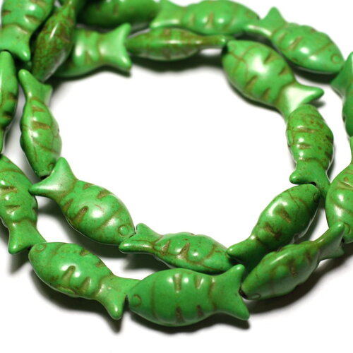 Fil 39cm 16pc environ - perles pierre turquoise synthèse poissons 24mm vert pomme