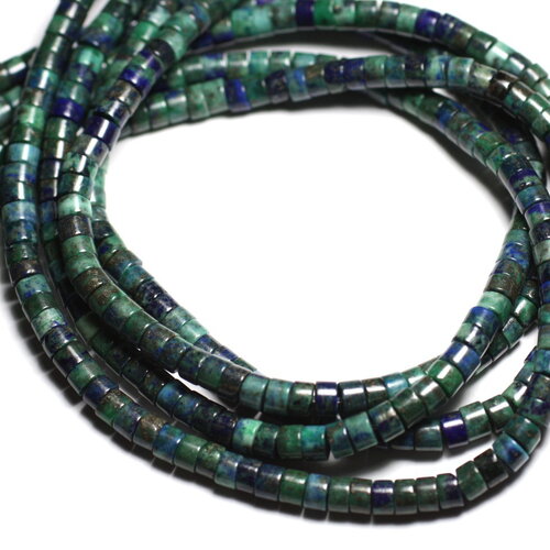 Fil 39cm 155pc environ - perles pierre chrysocolle rondelles heishi 4x2mm bleu vert