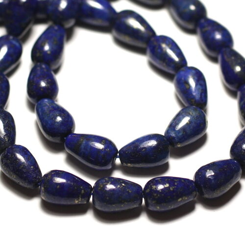 Fil 39cm 31pc environ - perles pierre lapis lazuli gouttes 12x8mm bleu roi nuit doré