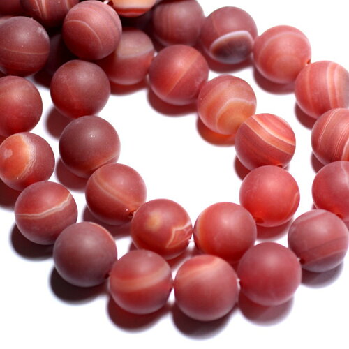 10pc - perles pierre agate boules 6mm rouge orange mat sablé givré