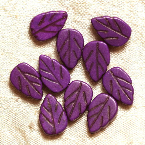 Fil 39cm 26pc environ - perles pierre turquoise synthèse feuilles 14mm violet