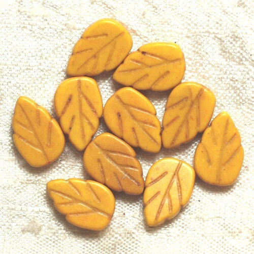 10pc - perles pierre turquoise synthèse feuilles 14mm jaune - 4558550035028